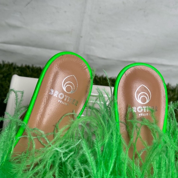 Brother Vellies Green Palms Feather Mules size 6 women - Picture 9 of 12